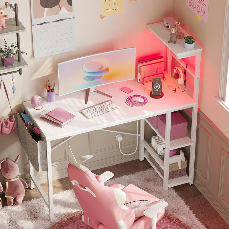 Corner Desk with Power Outlets Large Computer