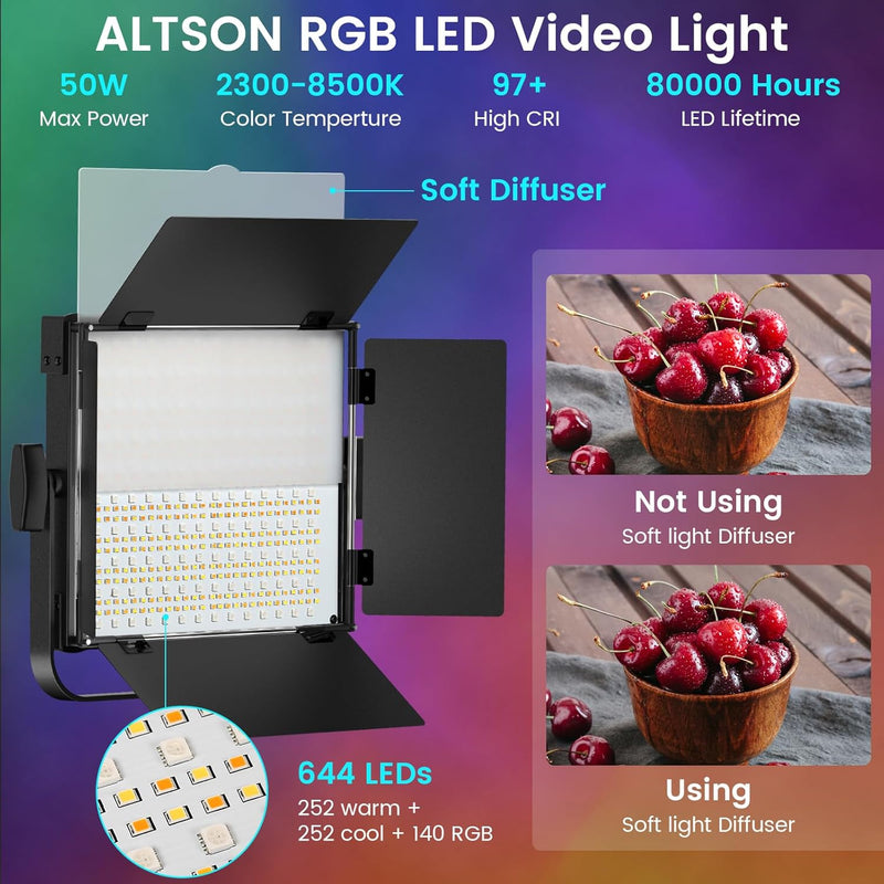 RGB Photography Video Lighting Kit 50W Bi-Colour Energy-Saving
