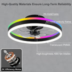 Rgbcw Ceiling Fan with Lights 50CM Modern Smart
