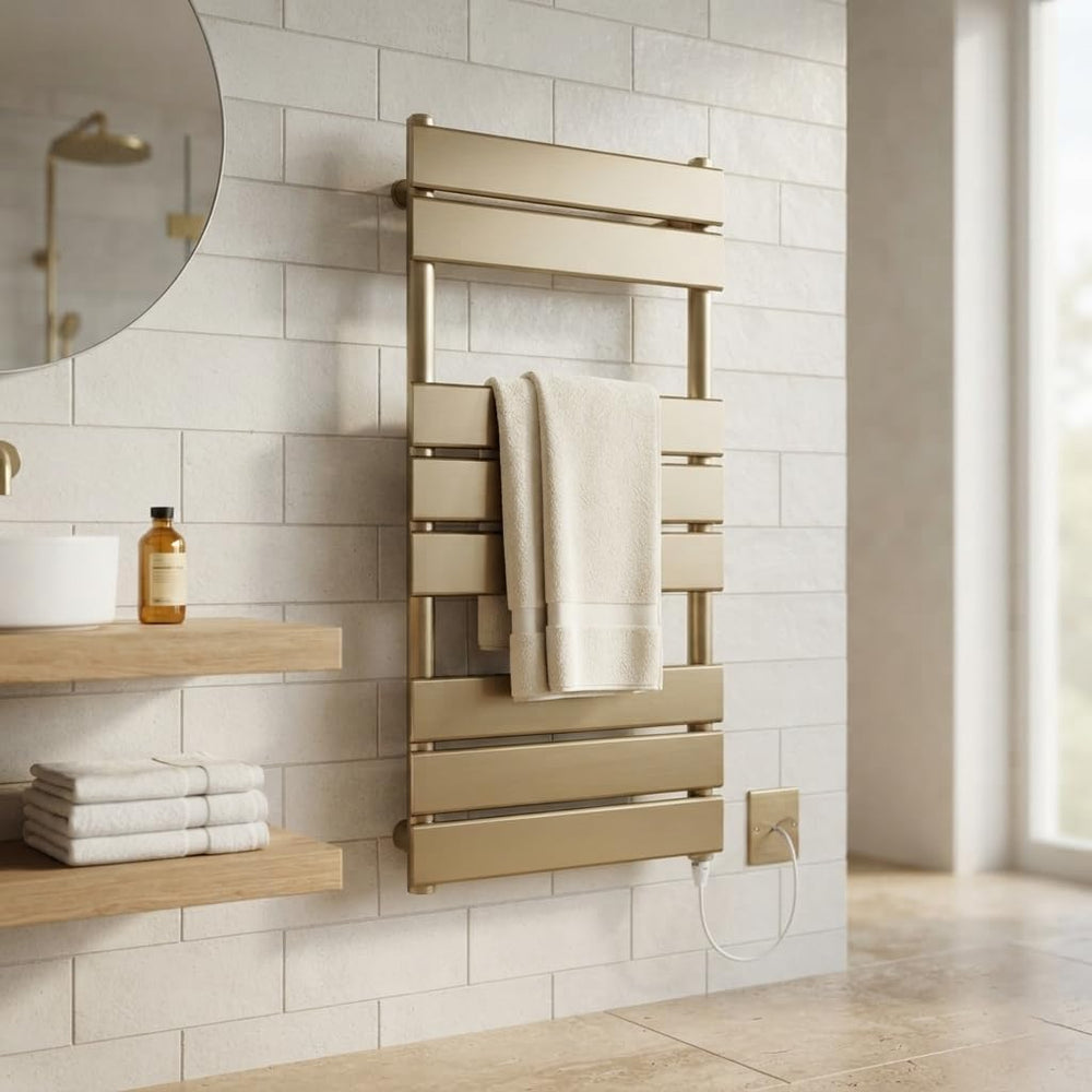 Richmond Brushed Brass Electric Heated Towel Rail 400MM