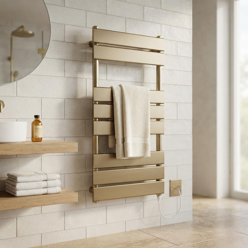 Richmond Brushed Brass Electric Heated Towel Rail 400MM