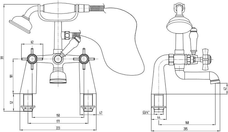 Ripple Traditional Telephone Bath Shower Mixer Tap