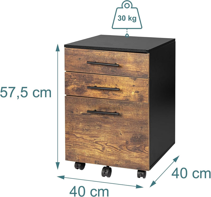 Roll Container with 3 Drawers Hanging File Castors
