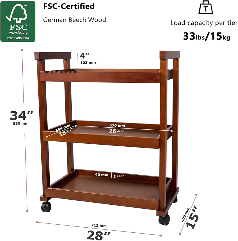 Rolling Art Cart Solid Beech Wood Utility
