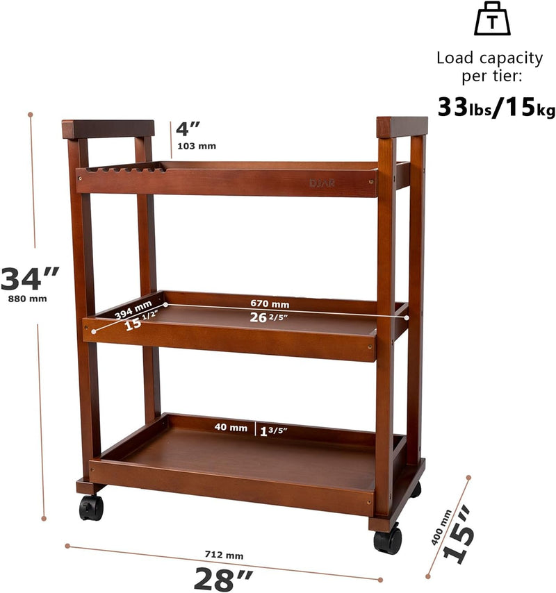 Rolling Art Cart Solid Beech Wood Utility