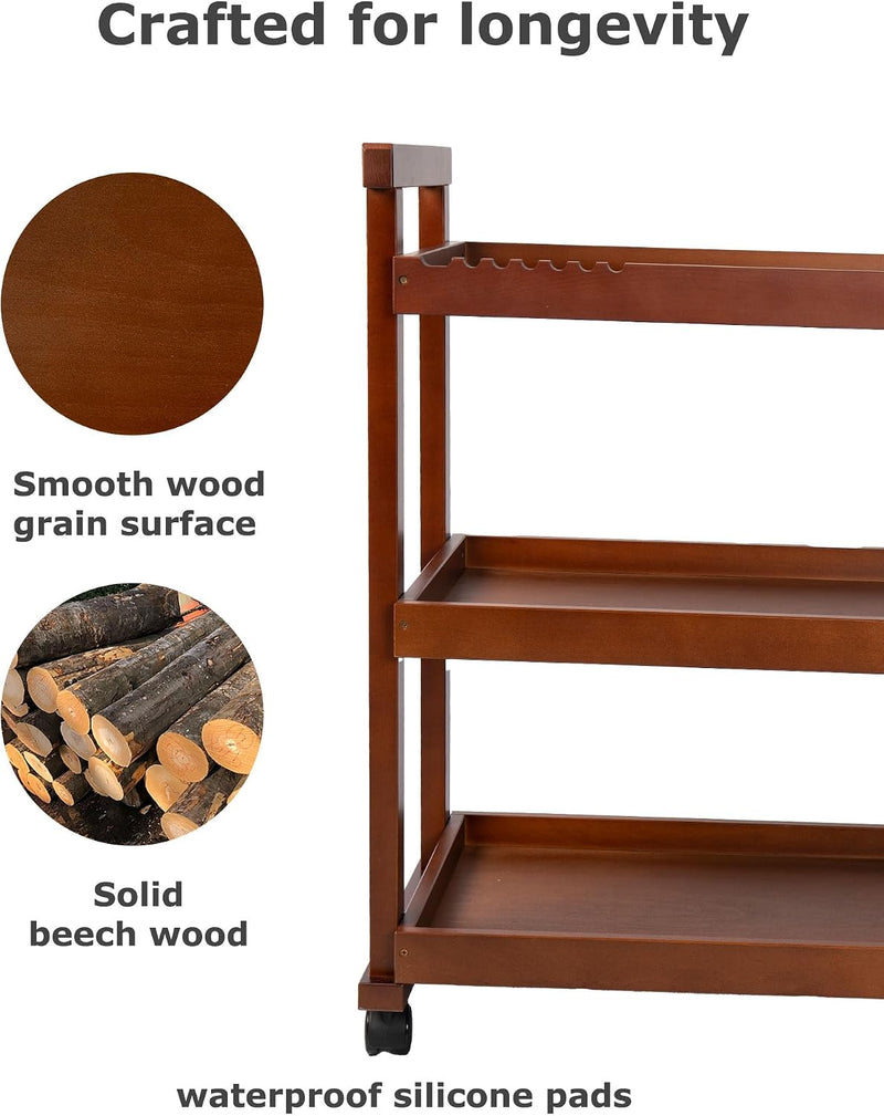 Rolling Art Cart Solid Beech Wood Utility