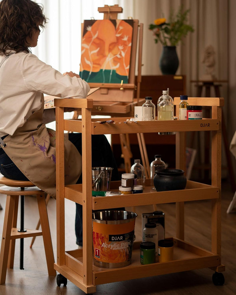 Rolling Art Cart Solid Beech Wood Utility
