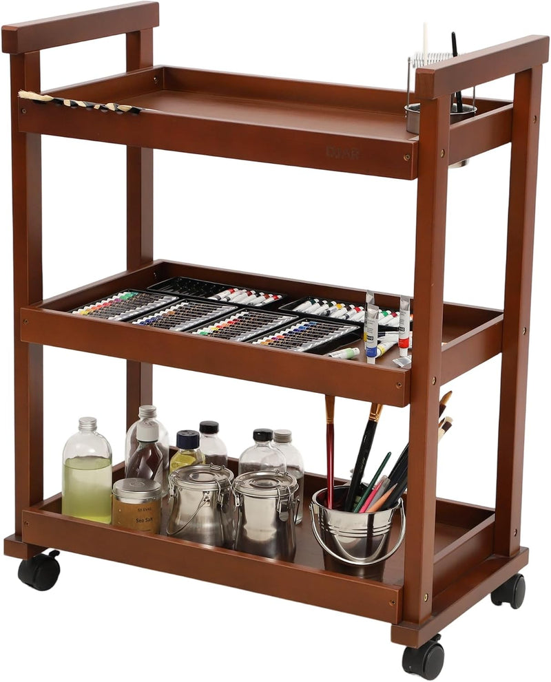 Rolling Art Cart Solid Beech Wood Utility