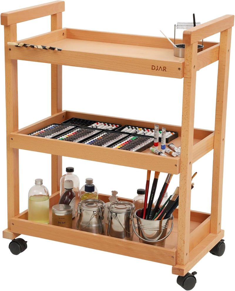 Rolling Art Cart Solid Beech Wood Utility