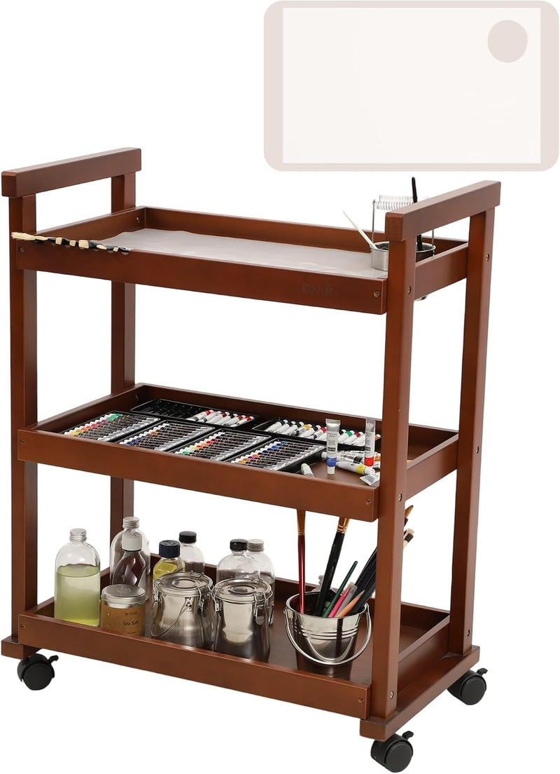 Rolling Art Cart Solid Beech Wood Utility