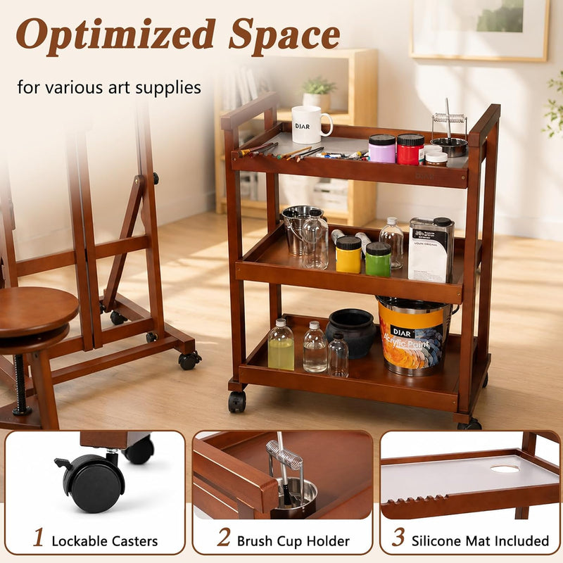 Rolling Art Cart Solid Beech Wood Utility
