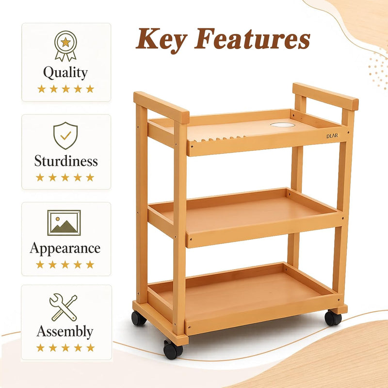 Rolling Art Cart Solid Beech Wood Utility
