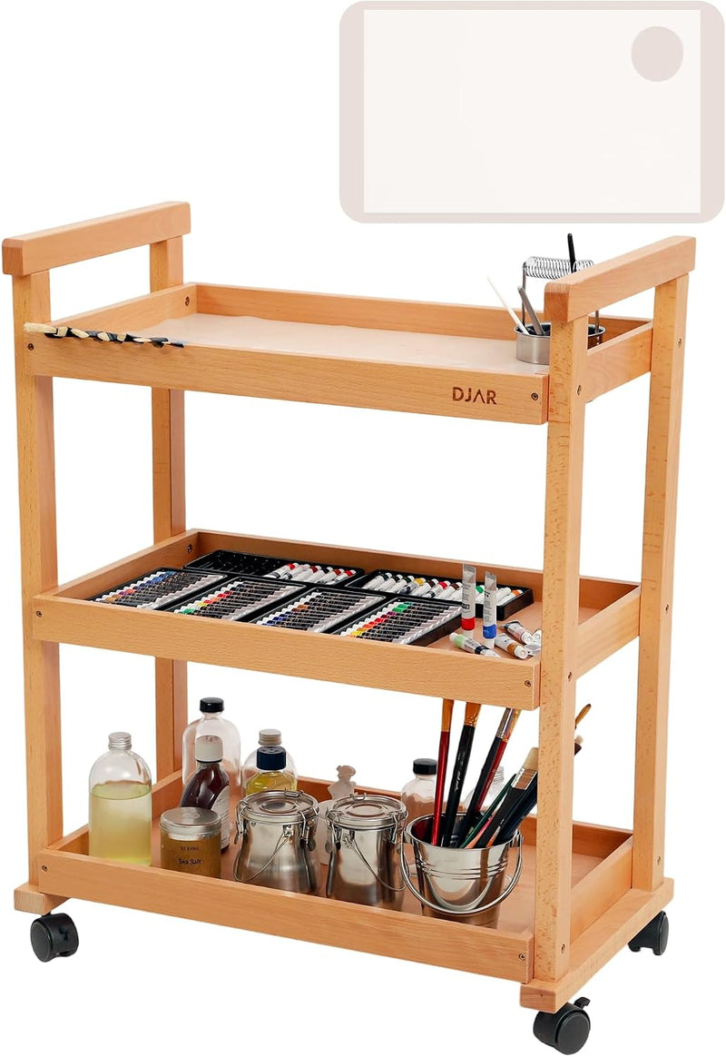 Rolling Art Cart Solid Beech Wood Utility