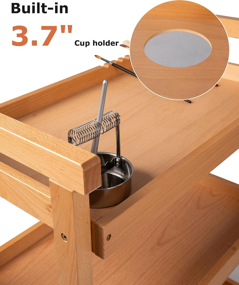 Rolling Art Cart Solid Beech Wood Utility
