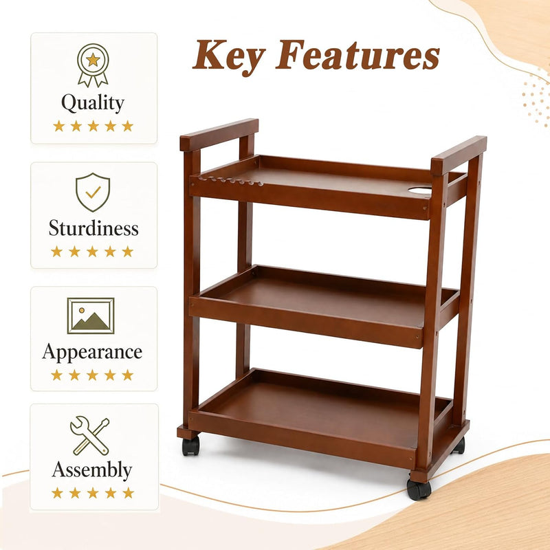 Rolling Art Cart Solid Beech Wood Utility