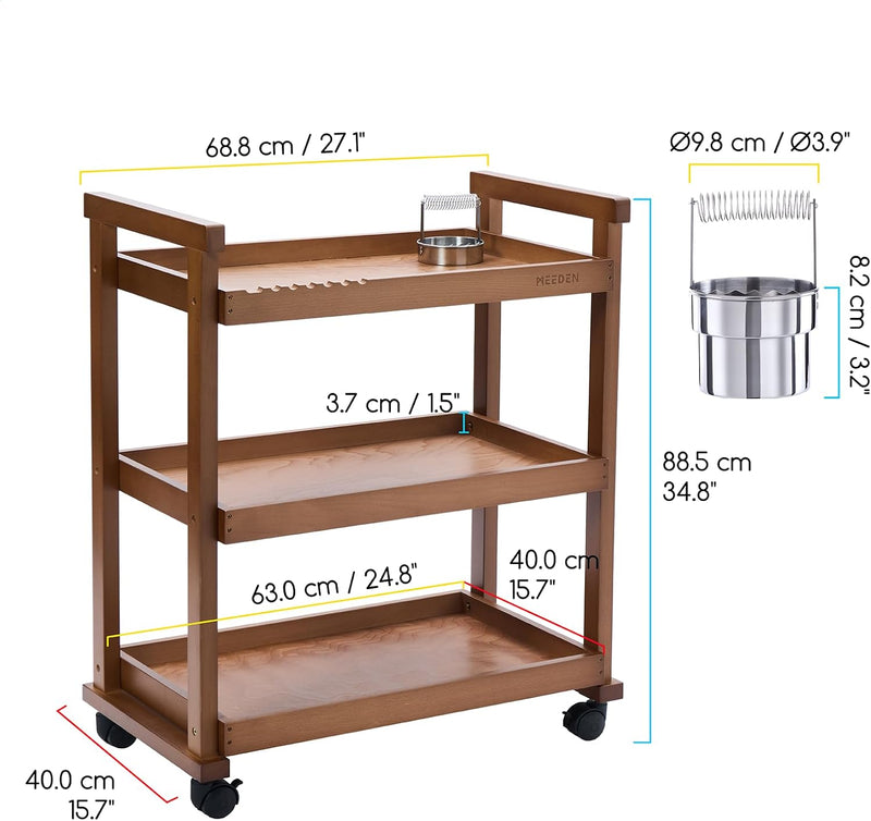 Rolling Art Supply Cart: Solid Beech Wood 3-Tier