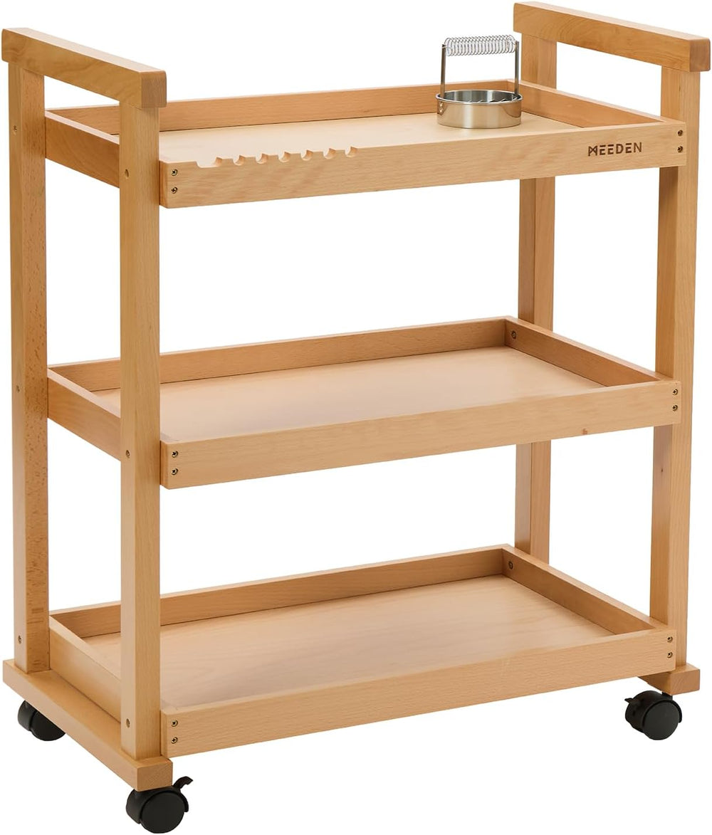 Rolling Art Supply Cart: Solid Beech Wood 3-Tier
