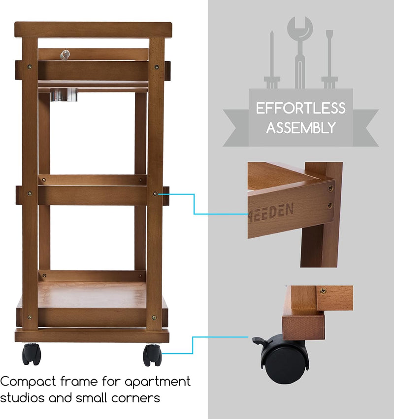 Rolling Art Supply Cart: Solid Beech Wood 3-Tier