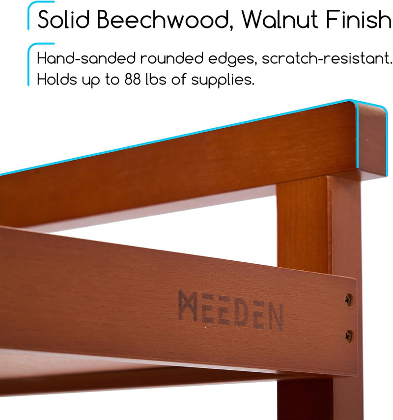 Rolling Art Supply Cart: Solid Beech Wood 3-Tier