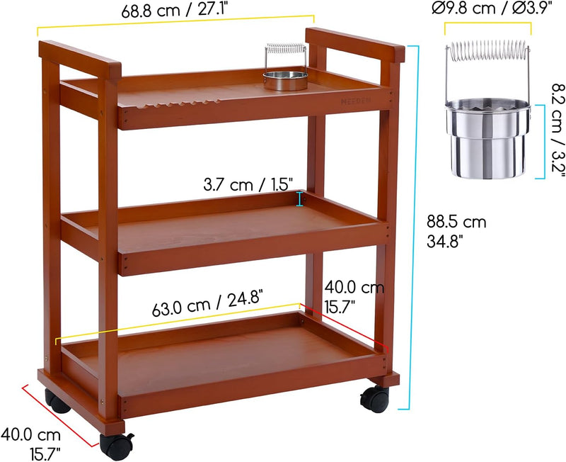 Rolling Art Supply Cart: Solid Beech Wood 3-Tier