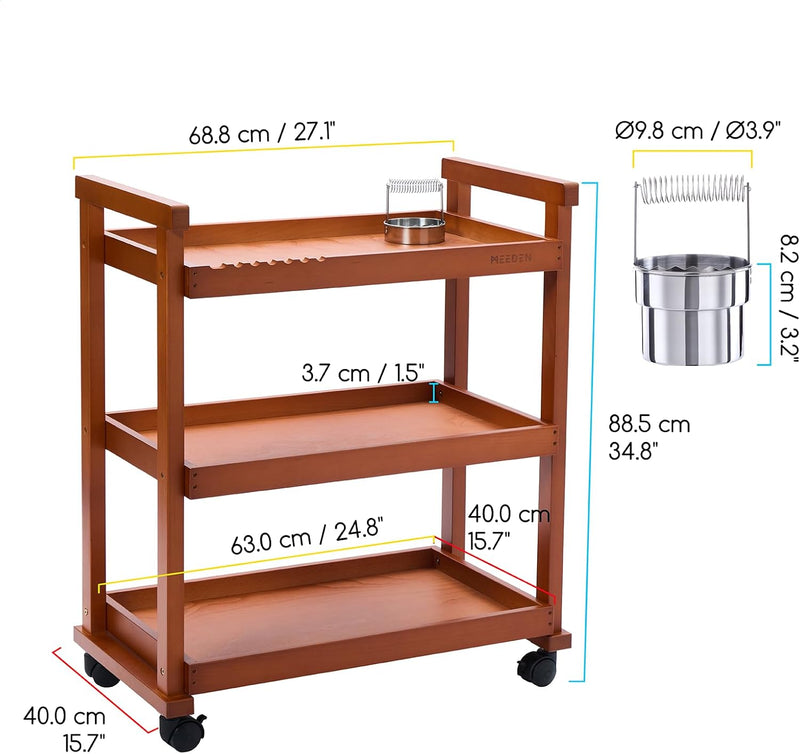 Rolling Art Supply Cart: Solid Beech Wood 3-Tier