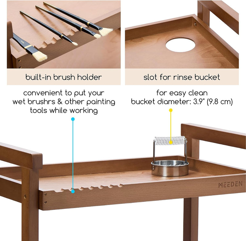 Rolling Art Supply Cart: Solid Beech Wood 3-Tier
