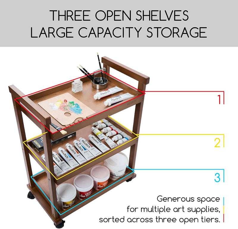 Rolling Art Supply Cart: Solid Beech Wood 3-Tier