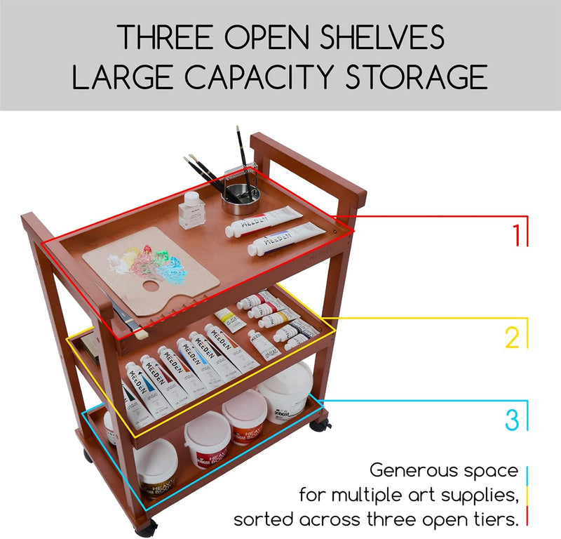 Rolling Art Supply Cart: Solid Beech Wood 3-Tier