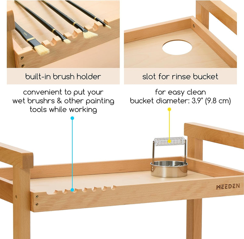 Rolling Art Supply Cart: Solid Beech Wood 3-Tier