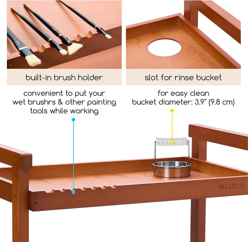 Rolling Art Supply Cart: Solid Beech Wood 3-Tier