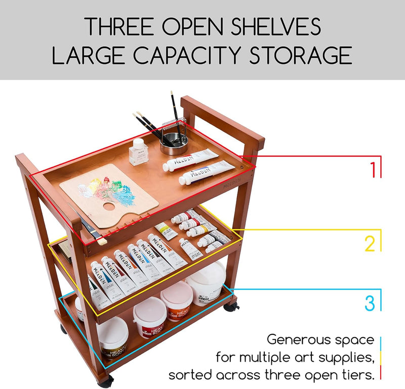 Rolling Art Supply Cart: Solid Beech Wood 3-Tier