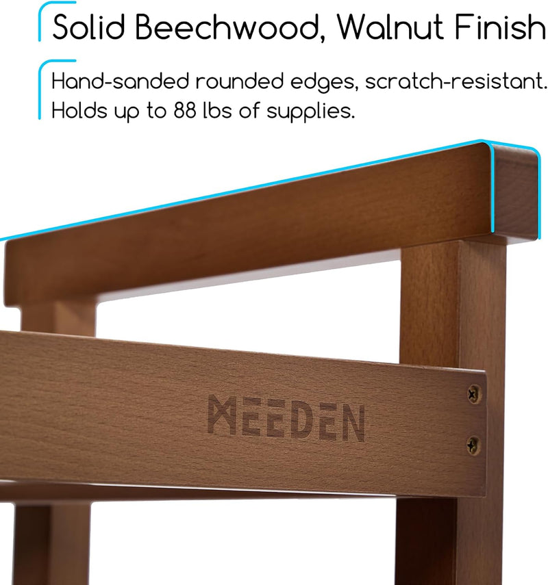 Rolling Art Supply Cart: Solid Beech Wood 3-Tier
