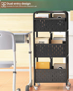 Rolling Book Cart 3-Tier Metal Bookshelf with Wheels