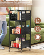 Rolling Book Cart 3-Tier Metal Bookshelf with Wheels