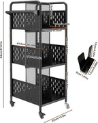 Rolling Book Cart 3-Tier Metal Bookshelf with Wheels