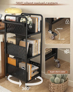 Rolling Book Cart 3-Tier Metal Bookshelf with Wheels