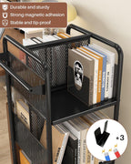 Rolling Book Cart 3-Tier Metal Bookshelf with Wheels