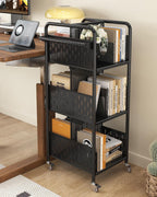Rolling Book Cart 3-Tier Metal Bookshelf with Wheels