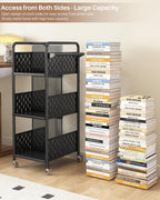 Rolling Book Cart 3-Tier Metal Bookshelf with Wheels