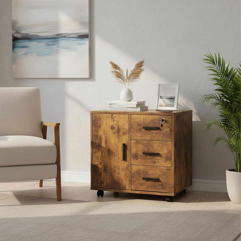 Rolling Cabinet with 3 Drawers and 2 Doors