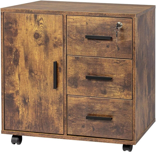 Rolling Cabinet with 3 Drawers and 2 Doors
