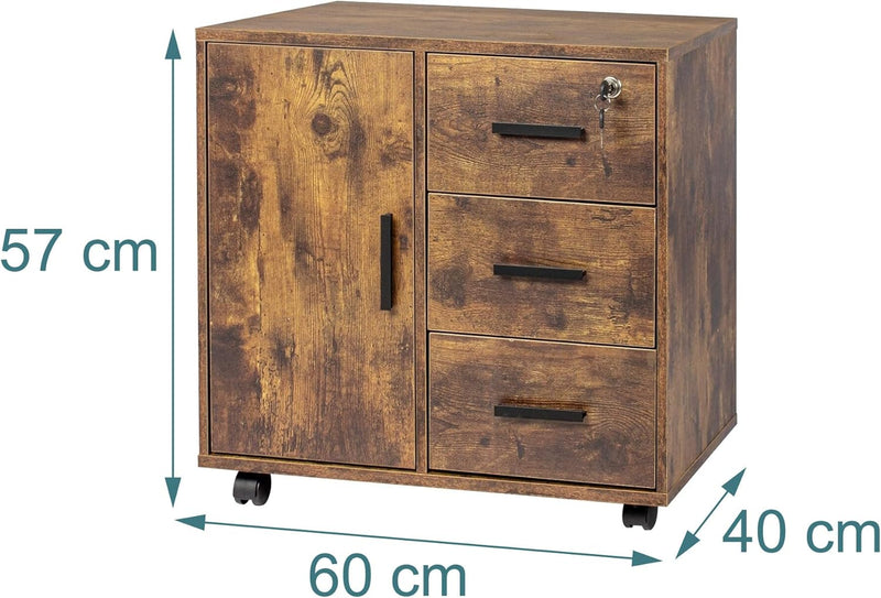 Rolling Cabinet with 3 Drawers and 2 Doors
