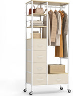 Rolling Coat Rack with 5 Drawers Mobile Closet