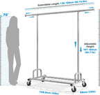 Rolling Coat Rack with 5 Drawers Mobile Closet