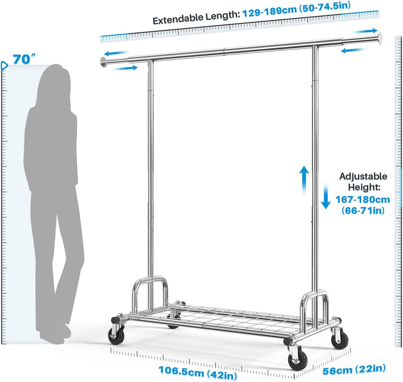 Rolling Coat Rack with 5 Drawers Mobile Closet