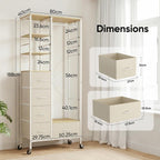 Rolling Coat Rack with 5 Drawers Mobile Closet