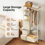 Rolling Coat Rack with 5 Drawers Mobile Closet