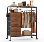 Rolling Coat Rack with 5 Drawers Mobile Closet