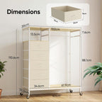 Rolling Coat Rack with 5 Drawers Mobile Closet