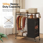 Rolling Coat Rack with 5 Drawers Mobile Closet